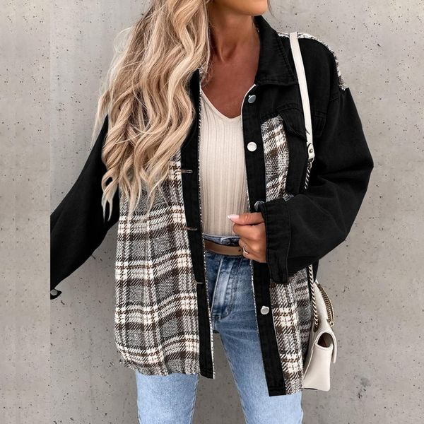 women's jackets fashion women's denim jacket long sleeve plaid button down shirts shacket jacket women oversized jean jacket 22111, Black;brown
women's jackets fashion women's denim jacket long sleeve plaid button down shirts shacket jacket women oversized jean jacket 22111, Black;brown