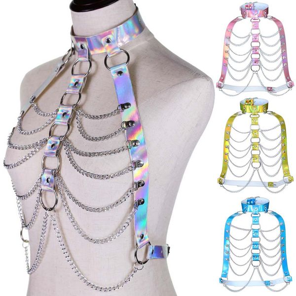 women's tanks bondage underwear suspenders body chain laserskin metal chain bra belt, White
women's tanks bondage underwear suspenders body chain laserskin metal chain bra belt, White