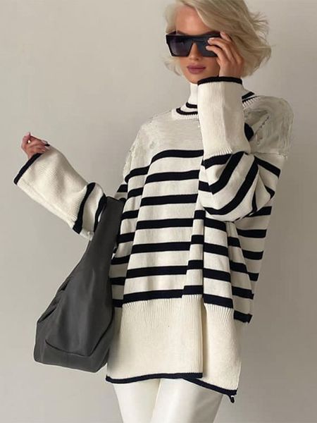 women's sweaters winter striped turtleneck knitted sweater women fashion loose long sleeve pullover autumn thick knit pullover 221118, White;black
women's sweaters winter striped turtleneck knitted sweater women fashion loose long sleeve pullover autumn thick knit pullover 221118, White;black