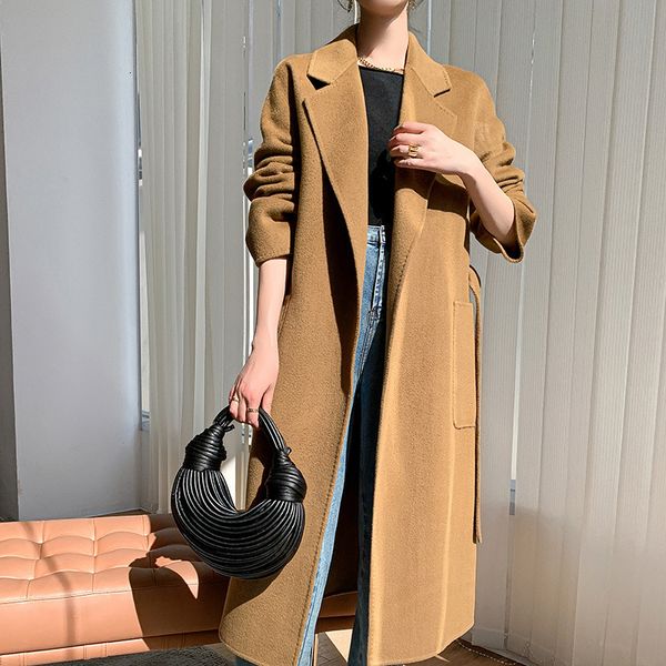 women's wool blends the autumnwinter women's overcoat includes a long woolen overcoat with a belt and cardigan with a solid color, Black
women's wool blends the autumnwinter women's overcoat includes a long woolen overcoat with a belt and cardigan with a solid color, Black