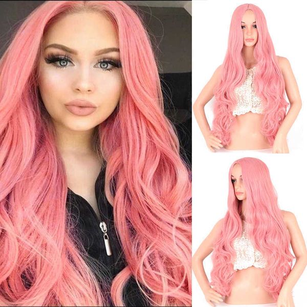 women's wigs style female pink medium split large wave long curly hair chemical fiber head cover, Black
women's wigs style female pink medium split large wave long curly hair chemical fiber head cover, Black