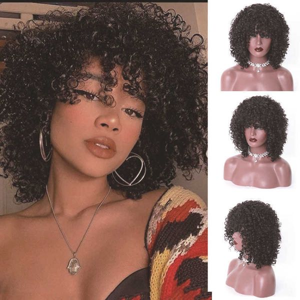 women's wigs fashionable natural color short hair chemical fiber high temperature filament small curly explosive head cover, Black
women's wigs fashionable natural color short hair chemical fiber high temperature filament small curly explosive head cover, Black