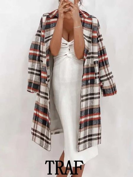 women's wool blends traf woman woolen plaid coat fashion double breasted loose turn down collar vintage long sleeve winter overcoat 22, Black
women's wool blends traf woman woolen plaid coat fashion double breasted loose turn down collar vintage long sleeve winter overcoat 22, Black
