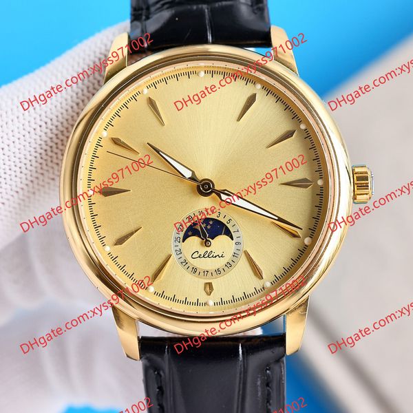luxury men's watch m50505 business silver watch moon phase display 40mm gold dial 316l leather strap eta2824-2 movement fashion watches, Slivery;brown
luxury men's watch m50505 business silver watch moon phase display 40mm gold dial 316l leather strap eta2824-2 movement fashion watches, Slivery;brown