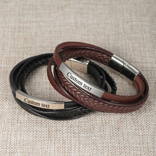 charm bracelets customize engravename leather for men glossy stainless steel layered braided bangle personalized dad husband christmas 22111, Golden;silver
charm bracelets customize engravename leather for men glossy stainless steel layered braided bangle personalized dad husband christmas 22111, Golden;silver
