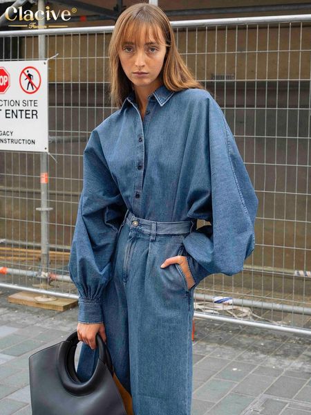 women s two piece pants clacive fashion blue denim elegant women s sets casual long sleeve shirts with high waist straight set woman 2 piece, White
women s two piece pants clacive fashion blue denim elegant women s sets casual long sleeve shirts with high waist straight set woman 2 piece, White