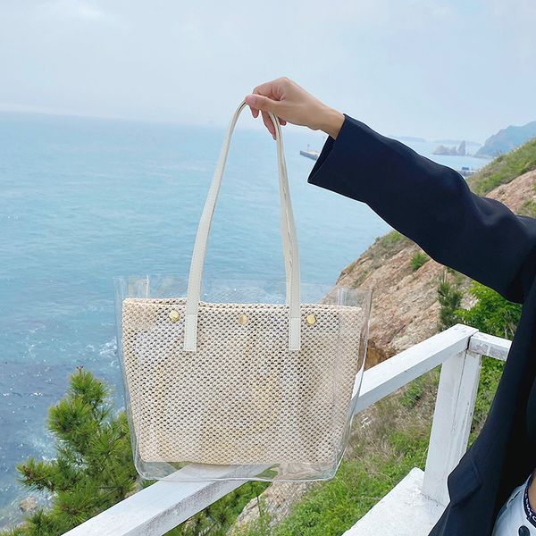 evening bags fashion women's transparent pvcstraw shoulder bags summer woven beach handbag designer large capacity female tote bag purs
evening bags fashion women's transparent pvcstraw shoulder bags summer woven beach handbag designer large capacity female tote bag purs