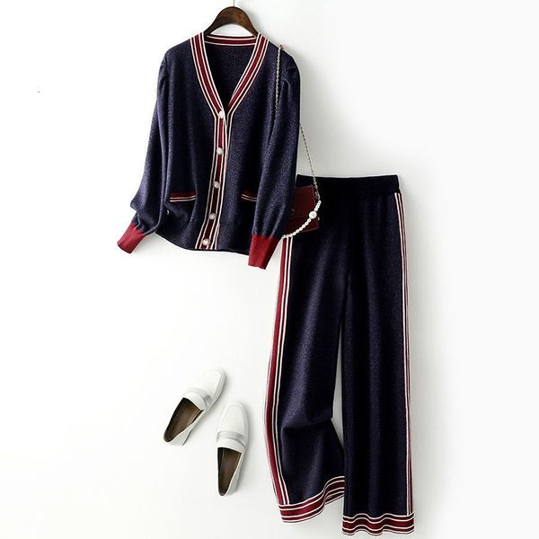 women's two piece pants vneck slim pearl single breasted knit cardigan suits women elegant side stripes knitwear wide leg capris 2 sets, White
women's two piece pants vneck slim pearl single breasted knit cardigan suits women elegant side stripes knitwear wide leg capris 2 sets, White
