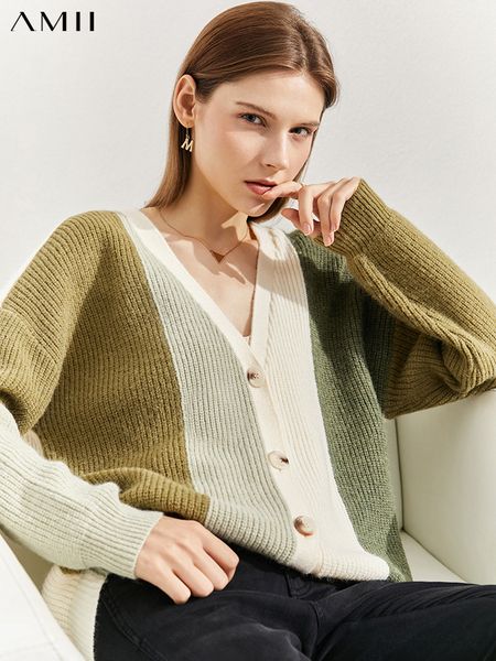 women's knits tees amii minimalism autumn cardigan for women elegant v neck contrast thicken sweaters casual loose female knitted 1214, White
women's knits tees amii minimalism autumn cardigan for women elegant v neck contrast thicken sweaters casual loose female knitted 1214, White