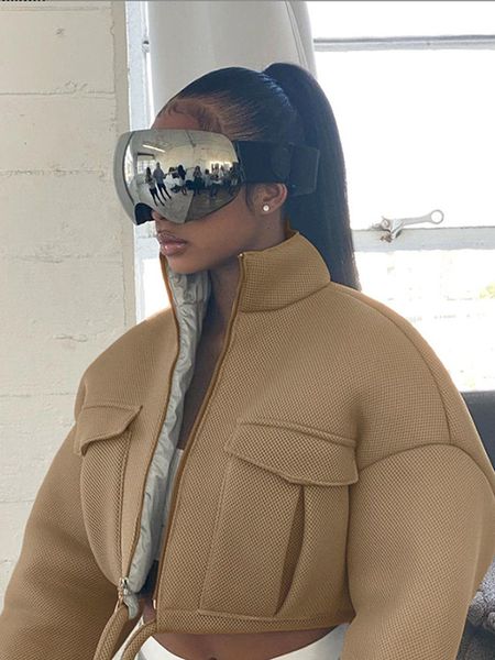 women's jackets kliou mesh plaid autumn spring coat women trend turtleneck zipper pocket crop jacket solid slim drawstring female outer, Black;brown
women's jackets kliou mesh plaid autumn spring coat women trend turtleneck zipper pocket crop jacket solid slim drawstring female outer, Black;brown