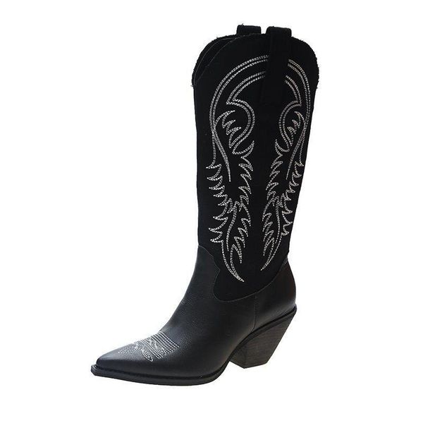 designer boots western cowboy boot knee women boots embossed microfiber leather shoes cowgirl pleated booties mid calf pointed toe 35-40, Black
designer boots western cowboy boot knee women boots embossed microfiber leather shoes cowgirl pleated booties mid calf pointed toe 35-40, Black