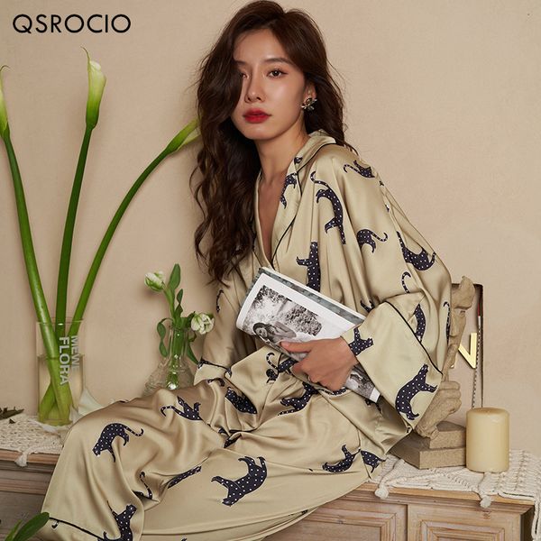women's sleepwear qsrocio pajamas set luxury leopard print loose silk like nightwear leisure homewear femme 221118, Black;red
women's sleepwear qsrocio pajamas set luxury leopard print loose silk like nightwear leisure homewear femme 221118, Black;red