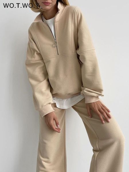 women s two piece pants wotwoy casual half zipper collar loose two piece set autumn winter pullovers and wide leg solid matching 221118, White
women s two piece pants wotwoy casual half zipper collar loose two piece set autumn winter pullovers and wide leg solid matching 221118, White