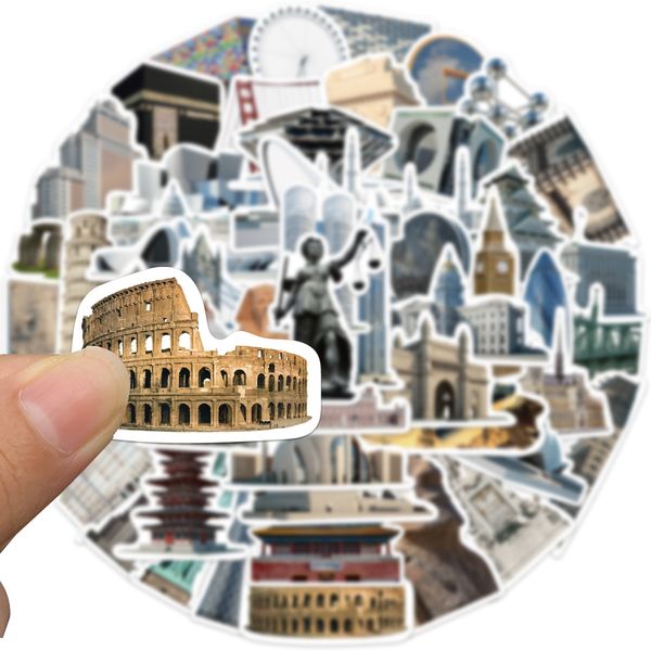 65pcs world famous building stickers non-random for car bike luggage sticker lapskateboard motor water bottle snowboard wall decals kids gif