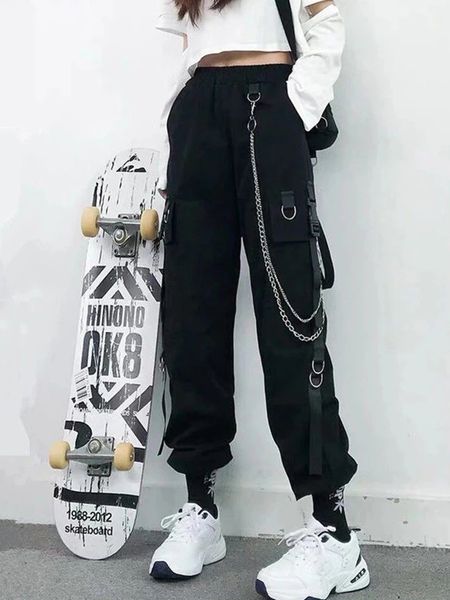 women s pants cargo harem fashion punk pockets jogger trousers with chain harajuku elastics high waist streetwear 221118, Black;white
women s pants cargo harem fashion punk pockets jogger trousers with chain harajuku elastics high waist streetwear 221118, Black;white