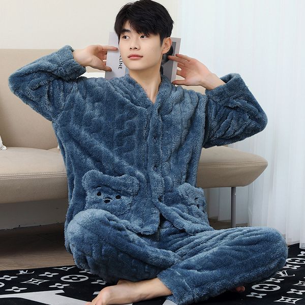 men's sleepwear gray coral fleece pijama for men winter single-breasted pajamas long sleeve trousers leisure pyjama night 221117, Black;brown
men's sleepwear gray coral fleece pijama for men winter single-breasted pajamas long sleeve trousers leisure pyjama night 221117, Black;brown