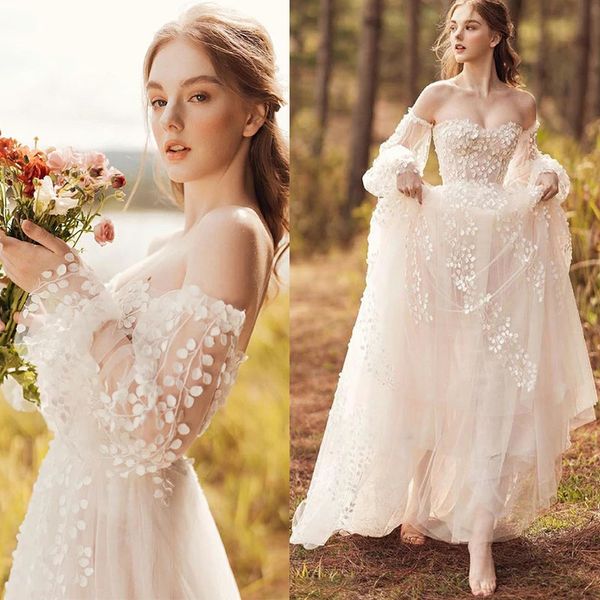 vintage a-line long puff sleeve wedding dress off shoulder formal bridal gowns lace appliques, White
vintage a-line long puff sleeve wedding dress off shoulder formal bridal gowns lace appliques, White