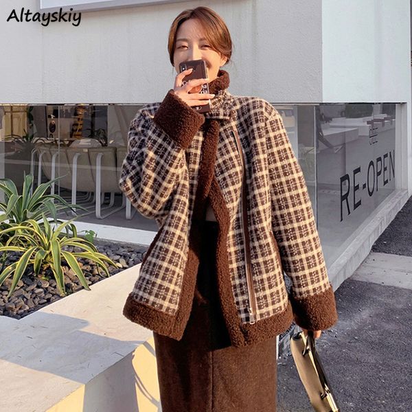 women s jackets basic women outwear stand collar plaid thicken casual vintage winter warm all match fashion korean style cozy ins 221118, Black;brown
women s jackets basic women outwear stand collar plaid thicken casual vintage winter warm all match fashion korean style cozy ins 221118, Black;brown