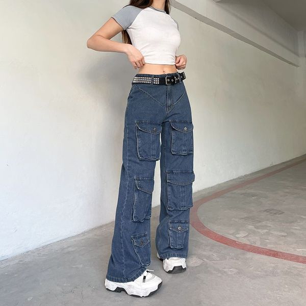 women's jeans multi pocket cargo pants women clothing high street vintage straight high waisted jeans casual wide leg baggy jeans women, Blue
women's jeans multi pocket cargo pants women clothing high street vintage straight high waisted jeans casual wide leg baggy jeans women, Blue