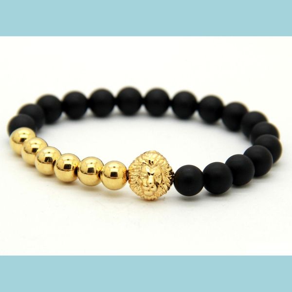 beaded new design jewelry wholesale real gold-plated bronze lion head bracelet with natural matte agate stone beads drop dhunn, Black
beaded new design jewelry wholesale real gold-plated bronze lion head bracelet with natural matte agate stone beads drop dhunn, Black