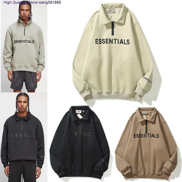 men's and women's hoodies fall winter 2022 new fashion brand ess sweatshirts double thread half zipper reflective pullover, Black 
men's and women's hoodies fall winter 2022 new fashion brand ess sweatshirts double thread half zipper reflective pullover, Black