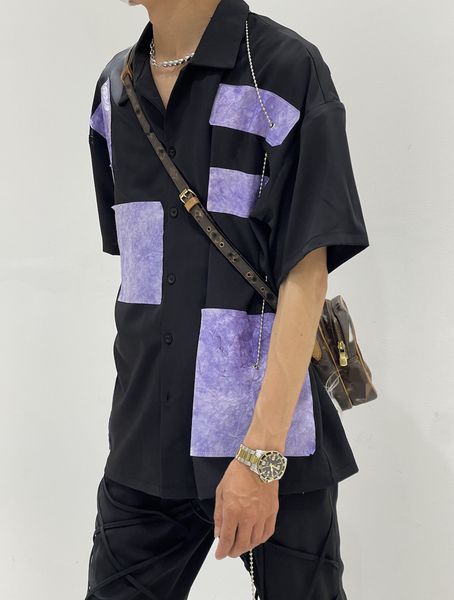men's casual shirts men's recycled cloth purple patch chain shirt cuban collar shirt short sleeve medium sleeve loose original 221, White;black
men's casual shirts men's recycled cloth purple patch chain shirt cuban collar shirt short sleeve medium sleeve loose original 221, White;black