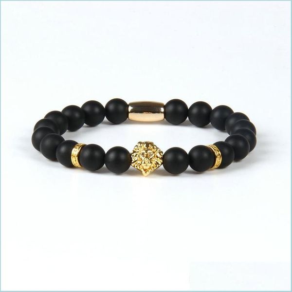 beaded new design gold plated lion head tube bracelets wholesale 10pcs/lot with 8mm natural stone beads bracelet drop d dh7t3, Black 
beaded new design gold plated lion head tube bracelets wholesale 10pcs/lot with 8mm natural stone beads bracelet drop d dh7t3, Black