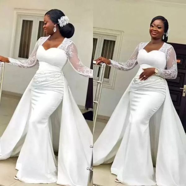 2023 designer mermaid wedding dresses bridal gown long sleeves with overskirt lace applique beaded custom made sweep train vestidos de novia, White
2023 designer mermaid wedding dresses bridal gown long sleeves with overskirt lace applique beaded custom made sweep train vestidos de novia, White