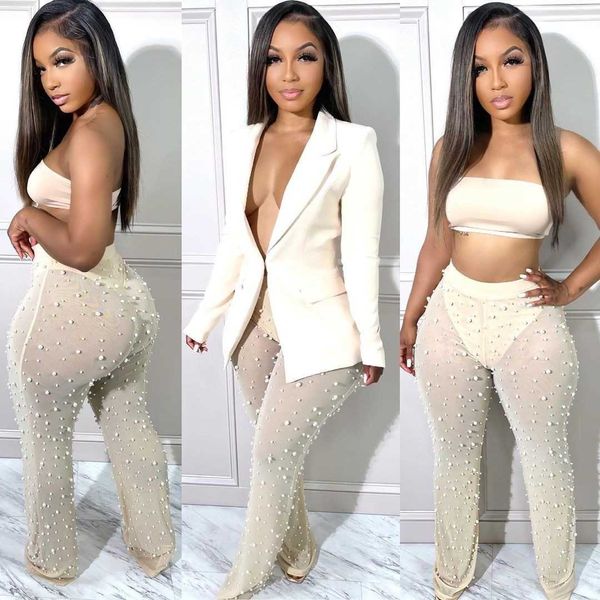 women's two piece pants casaul two piece set office lady bubble bead sheer mesh jacket coat long pants tracksuit clothes for women outf, White
women's two piece pants casaul two piece set office lady bubble bead sheer mesh jacket coat long pants tracksuit clothes for women outf, White