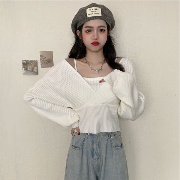 women's sweaters fake two sweater women spring autumn vneck full knitted sweaters korean short chic wild fashion pullovers 221119, White;black
women's sweaters fake two sweater women spring autumn vneck full knitted sweaters korean short chic wild fashion pullovers 221119, White;black