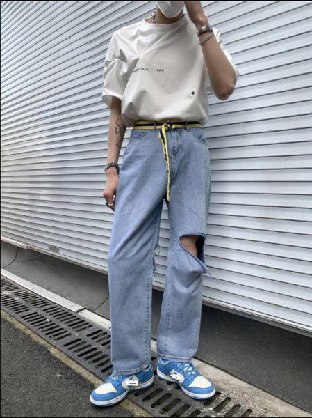 men's jeans light color broken hole jeans men summer thin fashion straight leg pants loose wide leg comfortable casual pants 221119, Blue
men's jeans light color broken hole jeans men summer thin fashion straight leg pants loose wide leg comfortable casual pants 221119, Blue