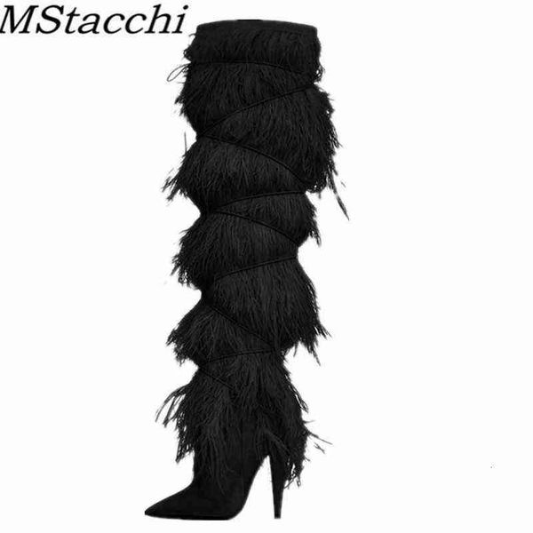 mstacchi winter novelty women boots suede cross-tied pointed toe party high heel shoes ostrich feather over the knee boots 220115, Black
mstacchi winter novelty women boots suede cross-tied pointed toe party high heel shoes ostrich feather over the knee boots 220115, Black