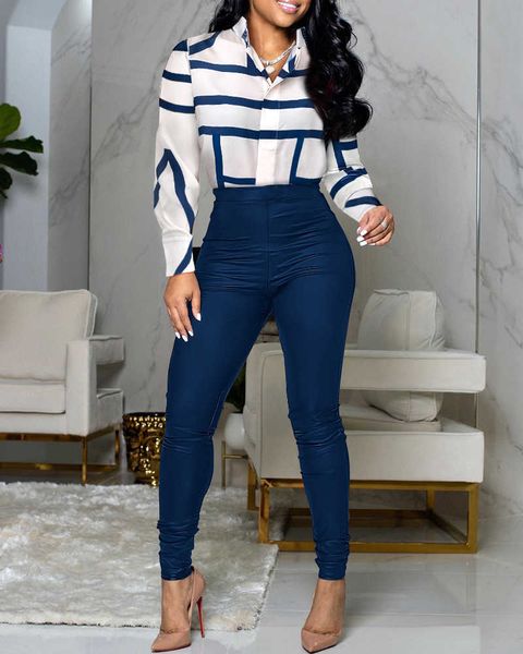 women's two piece pants women chic two piece set outfits striped print shirt high waist pants set shirt commuter wear t221012, White
women's two piece pants women chic two piece set outfits striped print shirt high waist pants set shirt commuter wear t221012, White