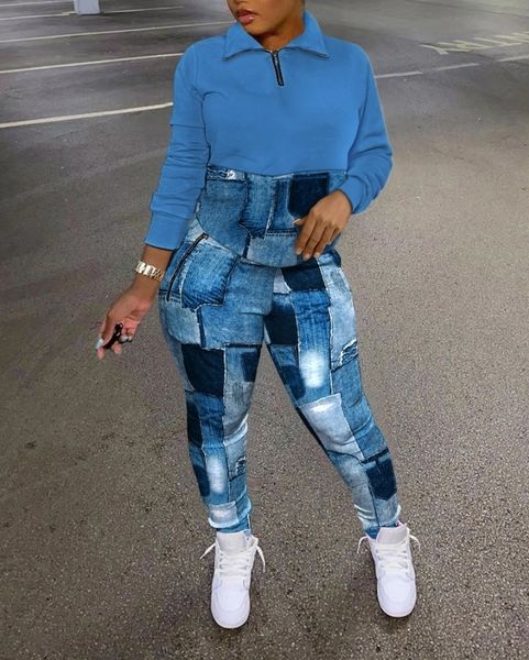 women s two piece pants set s outifits casual denim look print long sleeve zipper set sweatshirt sweatpants 221119, White
women s two piece pants set s outifits casual denim look print long sleeve zipper set sweatshirt sweatpants 221119, White