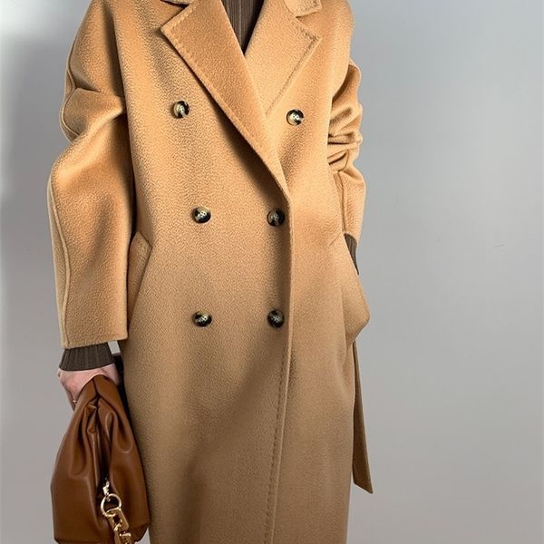women's wool blends doublesided coat women's extended wavy coat woolen cloth 221118, Black
women's wool blends doublesided coat women's extended wavy coat woolen cloth 221118, Black