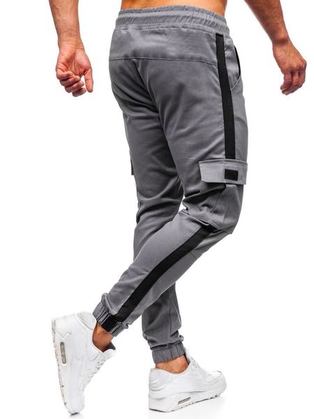 men's lounge pants flap pocket tether loose fit straight cargo pants, Black