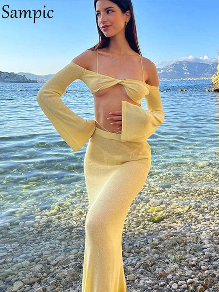 women's two piece pants sampic off shoulder crop bodycon maxi skirt 2 pieces sets camis long sleeve bandage skirt beach women summer ou, White
women's two piece pants sampic off shoulder crop bodycon maxi skirt 2 pieces sets camis long sleeve bandage skirt beach women summer ou, White