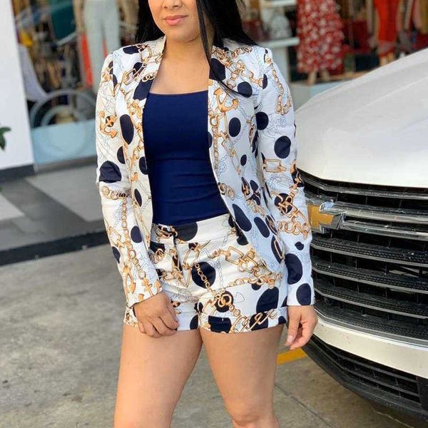 women's two piece pants casual women vinatge chain printed blazer and shorts set elegant office ladies suits women workwear two pieces, White
women's two piece pants casual women vinatge chain printed blazer and shorts set elegant office ladies suits women workwear two pieces, White