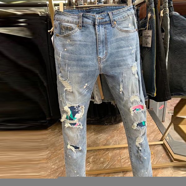 men s jeans brand hole patch slim skinny vaqueros hombre for light blue washed stickers hip hop pant 221118
men s jeans brand hole patch slim skinny vaqueros hombre for light blue washed stickers hip hop pant 221118
