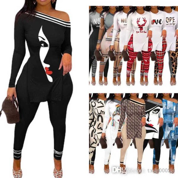 2022 fall winter women tracksuits personalise printed pants outfits off shoulder split t shirt leggings suit 2 piece matching sets, White
2022 fall winter women tracksuits personalise printed pants outfits off shoulder split t shirt leggings suit 2 piece matching sets, White