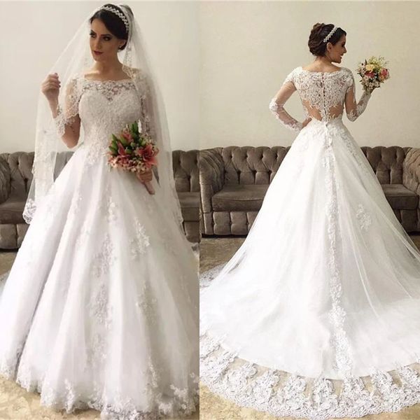 luxury long sleeves lace tulle ball gown wedding dress vestidos de noiva 2022 bateau neck custom made, White
luxury long sleeves lace tulle ball gown wedding dress vestidos de noiva 2022 bateau neck custom made, White
