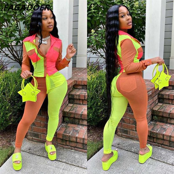 women's two piece pants fagadoer neon color patchwork two piece set women button up full sleeve and leggings outfits autumn club birthd, White
women's two piece pants fagadoer neon color patchwork two piece set women button up full sleeve and leggings outfits autumn club birthd, White