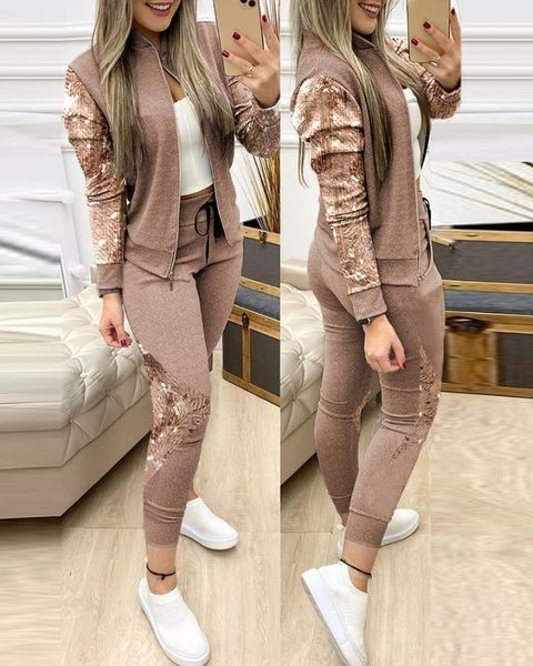 women s two piece pants set s outifits casual long sleeve contrast sequins zipper design jacket drawstring skinny set autumn 221119, White
women s two piece pants set s outifits casual long sleeve contrast sequins zipper design jacket drawstring skinny set autumn 221119, White