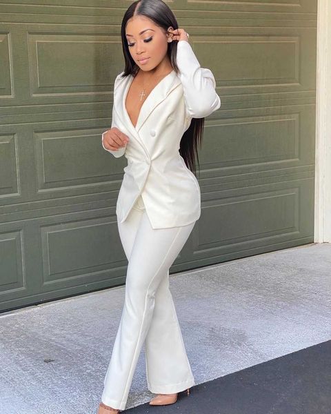 women's two piece pants seigurhry women's 2 pieces blazer office lady suit work v neck jackets double breasted casual long set con, White
women's two piece pants seigurhry women's 2 pieces blazer office lady suit work v neck jackets double breasted casual long set con, White