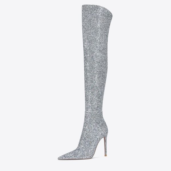 2022 women's boots autumn winter new european and american fashion special materials glitter sequins pointed high stilette knee sleeve, Black
2022 women's boots autumn winter new european and american fashion special materials glitter sequins pointed high stilette knee sleeve, Black