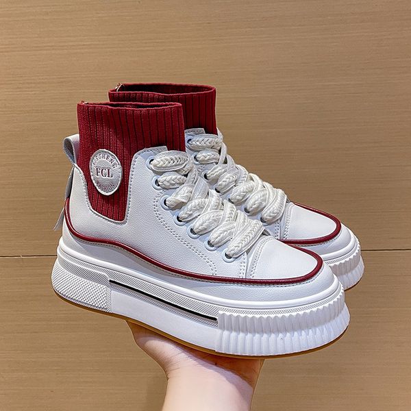 dress shoes white lace up women fashion high sock comfortable sports shoe thick bottom design increase flats woman casual sneakers 221119, Black
dress shoes white lace up women fashion high sock comfortable sports shoe thick bottom design increase flats woman casual sneakers 221119, Black