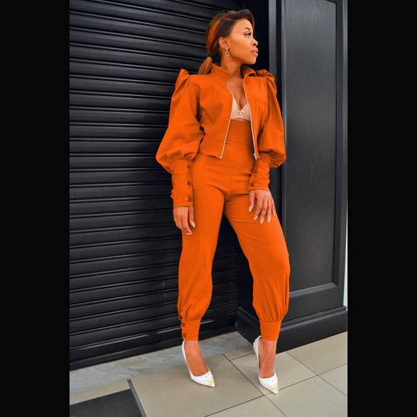 women's two piece pants women two piece set zipper stand collar long puff sleeve short jacket high waist pants slim business suit t221, White
women's two piece pants women two piece set zipper stand collar long puff sleeve short jacket high waist pants slim business suit t221, White