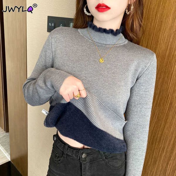 women's sweaters new korean turtleneck slim thicken knitted pullovers woman 2022 winter plus velvet sweater casual fleece lined warm kn, White;black
women's sweaters new korean turtleneck slim thicken knitted pullovers woman 2022 winter plus velvet sweater casual fleece lined warm kn, White;black