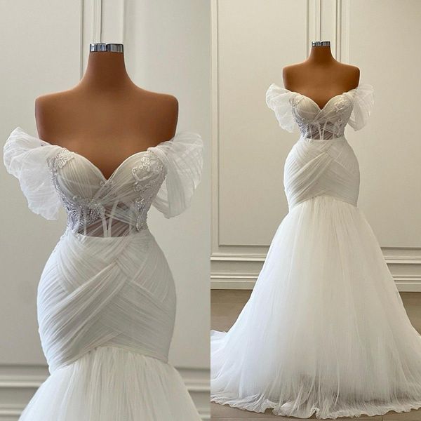 2023 designer mermaid wedding dresses bridal gown off the shoulder neckline straps beaded custom made sweep train vestidos de novia plus siz, White
2023 designer mermaid wedding dresses bridal gown off the shoulder neckline straps beaded custom made sweep train vestidos de novia plus siz, White