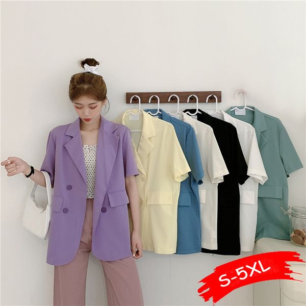women's suits blazers summer chic korea simple ol women office ladies fashion short sleeve double breasted loose purple 7colors 221119, White;black
women's suits blazers summer chic korea simple ol women office ladies fashion short sleeve double breasted loose purple 7colors 221119, White;black